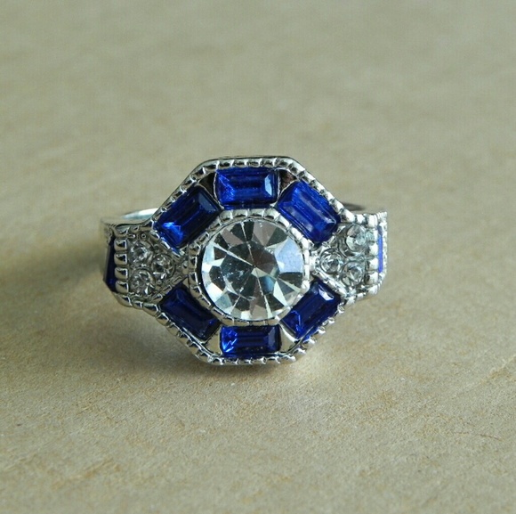 SOLD!!! Octagonal Halo Sapphire Ring Size 9 ( US ) - Picture 2 of 7